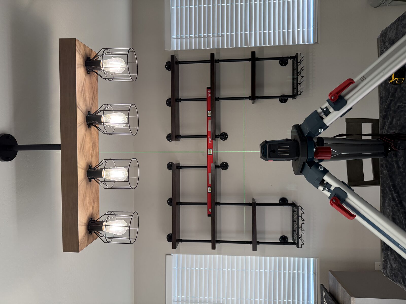 Industrial pipe shelving and fixture install